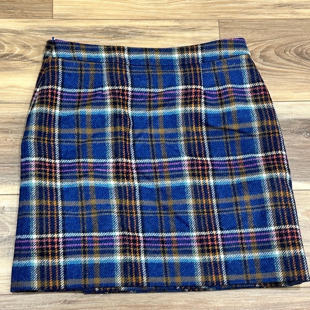 Boden British Tweed By MOON Blue Plaid Tartan Wool Mini Skirt 8 Regular - Picture 7 of 9